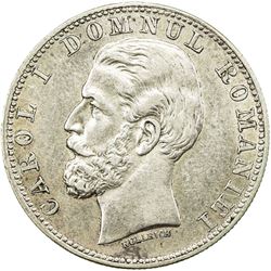 ROMANIA: Carol I, as King, 1881-1914, AR 2 lei, 1881. EF