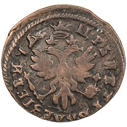 RUSSIAN EMPIRE: Peter I, the Great, 1689-1725, AE denga, 1717. F