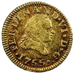 SPAIN: Fernando VI, 1746-1759, AV 1/2 escudo, 1755. VF