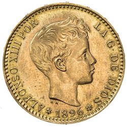 SPAIN: Alfonso XIII, 1874-1885, AV 20 pesetas, 1896 (62). UNC