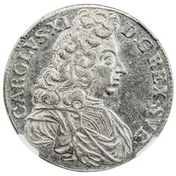 SWEDEN: Karl XI, 1660-1697, AR 2 mark, Stockholm, 1694. NGC AU55