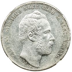 SWEDEN: Karl XV, 1859-1872, AR 2 riksdaler riksmynt, 1871. NGC AU58