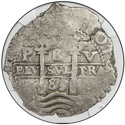BOLIVIA: Carlos II, 1665-1700, AR cob 8 reales, 1683-P. NGC EF40