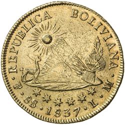 BOLIVIA: Republic, AV 8 scudos, 1837. VF-EF