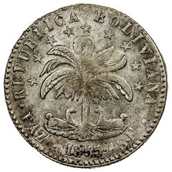 BOLIVIA: Republic, AR 4 soles, PAZ, 1855. AU