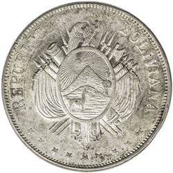 BOLIVIA: Republic, AR boliviano, 1874. EF-AU