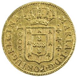 BRAZIL: Maria I, 1786-1799, AV 1000 reis, 1787. EF