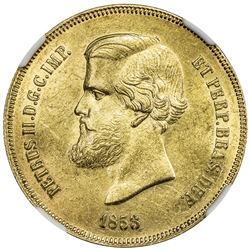 BRAZIL: Pedro II, 1831-1889, AV 20,000 reis, 1853. NGC MS63
