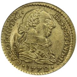 COLOMBIA: Carlos III, 1759-1788, AV escudo, 1772-P. PCGS MS64