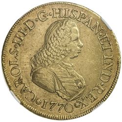 COLOMBIA: Carlos III, 1759-1788, AV 8 escudos, 1770-PN. NGC EF45