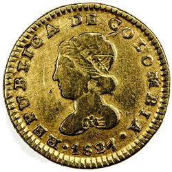 COLOMBIA: Republic, AV escudo imitation (4.27g), Popayan, 1821. F