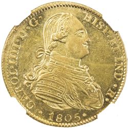 MEXICO: Carlos IV, 1788-1808, AV 4 escudos, 1805-Mo. NGC AU55