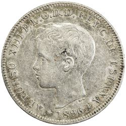 PUERTO RICO: Alfonso XIII, 1886-1898, AR 40 centavos, 1896. VF