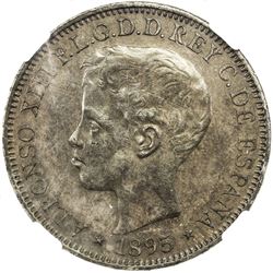 PUERTO RICO: Alfonso XIII, 1886-1898, AR peso, 1895. NGC AU53
