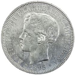 PUERTO RICO: Alfonso XIII, 1886-1898, AR peso, 1895. EF-AU