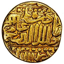 MUGHAL: Akbar I, 1556-1605, AV mohur (10.48g), Agra, AH984. VF