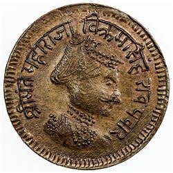 DEWAS SENIOR BRANCH: Vikrama Simha Rao, 1937-1948, AE paisa (2.71g), 1944/VS2001. AU