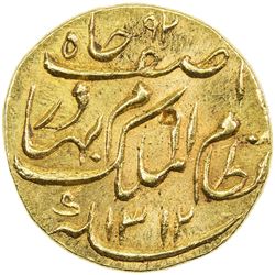 HYDERABAD: Mir Mahbub Ali Khan, 1869-1911, AV 1/2 ashrafi (5.57g), Farkhanda Bunyad, AH1312 year 29.