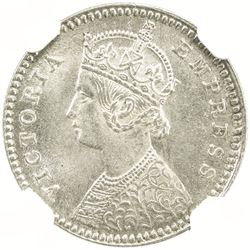 BRITISH INDIA: Victoria, Empress, 1876-1901, AR 2 annas, 1878(c). NGC MS64