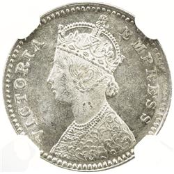 BRITISH INDIA: Victoria, Empress, 1876-1901, AR 2 annas, 1878(c). NGC MS63