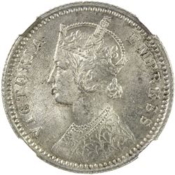 BRITISH INDIA: Victoria, Empress, 1876-1901, AR 1/4 rupee, 1879-C. NGC MS63
