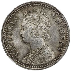 BRITISH INDIA: Victoria, Empress, 1876-1901, AR 1/4 rupee, 1879-C. NGC MS62