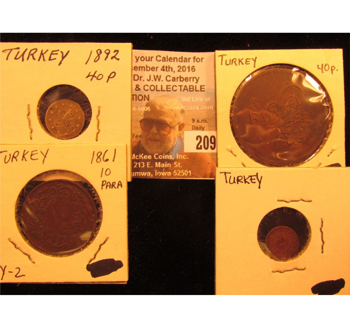 Large Copper Turkey 40 Para, Y286; 1861 Turkey, 10 Para, Y2; small