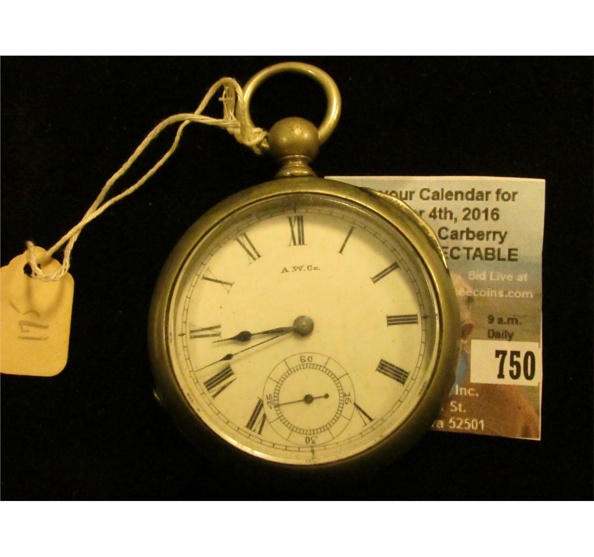 "Broadway Waltham, Mass." Keywind Pocket Watch, no key. Case No