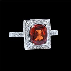 3.20CT NATURAL MALAYA GARNET 14K White GOLD RING