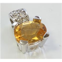 14K WHITE GOLD PENDANT:3.4g/Diamond:0.23ct/Citrine :2.19ct