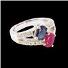 Image 2 : 1.19CT NATURAL BLUE SAPPHIRE AND RUBY 14K WHITE GOLD RING