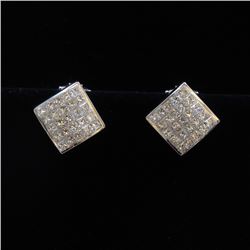 18k White Gold And Diamond Earring Princess Shape Diamond(invisible Setting)- 2.63ct Weight- 10.52Gr