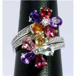 14K WHITE GOLD RING 8.90 GRAM  DIAMOND 0.64CT PINK TOPAZ 2.00 CT PINK TOURMALINE 0.33CT AMETHYST 3.0