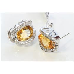 14K WHITE GOLD EARRING:9.27g/Diamond:0.33ct/Citrine:5.7ct