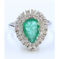 14K WHITE GOLD RING 5.51GRAM DIAMOND 0.64CT EMERALD 1.60CT PEAR SHAPE
