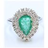 Image 1 : 14K WHITE GOLD RING 5.51GRAM DIAMOND 0.64CT EMERALD 1.60CT PEAR SHAPE