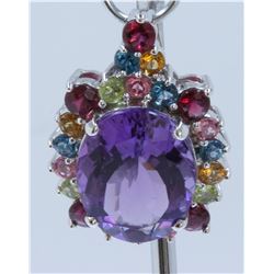 DS396P/14K WHITE GOLD PENDANT:9.02g/Amethyst:16.62ct/Ruby light:1.64ct/Peri+Citrine:9ea/Pink Sapphir