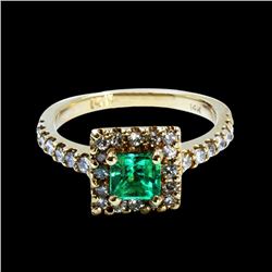 0.54CT NATURAL COLUMBIAN EMERALD 14K YELLOW GOLD RING