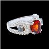 Image 2 : NATURAL 2.45CT MALAYA GARNET/0.35CT ALEXANDRITE 14K WHITE GOLD RING