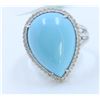 Image 2 : 18K WHITE GOLD RING 6.36GRAM /DIAMOND 0.21CT/TURQUOISE  PEAR SHAPE 15X20MM 13.00CT/#R8000