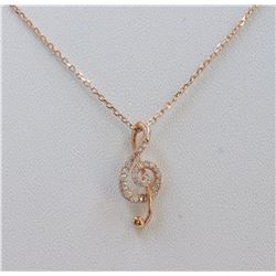 14K ROSE GOLD MUSIC NOTE PENDANT WITH CHAIN :2.5g/Diamond:0.19ct