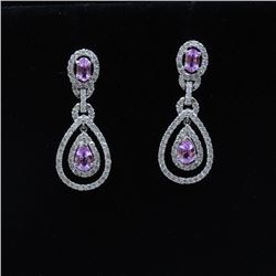 18K White Gold , Diamond & Pink Sapphire Earring Round Shape Diamond-1.17ct Pink Sapphire- 1.33ct We