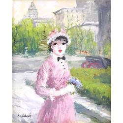 HULDAH CHERRY JEFFE (American. 1901-2001), "Young Lady in a Park". Signed Huldah l/l., Gouach...