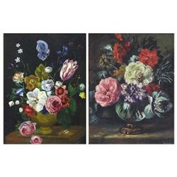 HULDAH CHERRY JEFFE (American. 1901-2001), "Floral Still Life". One is signed Huldah l/r and on...