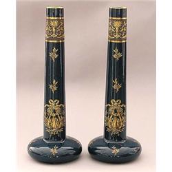 PAIR OF PORCELAIN VASES, French. 20th Century. By Jagetet Pinon. Printed factory mark. The flat...