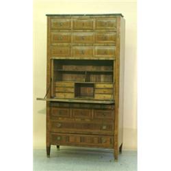 NEO-CLASSICAL INLAID FRUITWOOD SECRETAIRE ABATTANT, Italian. 18th Century. The rectangular marb...