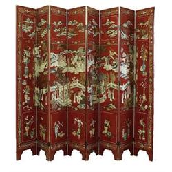 EIGHT PANEL COROMANDEL LACQUER SCREEN, Chinese. Late 19th Century. Finely incised and carved, o...