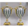 Image 1 : GOOD PAIR OF GILT BRONZE MOUNTED PORCELAIN URNS., Italian. By Tiche. Each spiral fluted body wi...