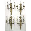 Image 1 : SET OF FOUR LOUIS XV STYLE GILT BRONZE THREE LIGHT SCONCES, Each leaf and ribbon backplate supp...