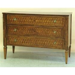 NEO-CLASSICAL INLAID FRUITWOOD COMMODE, Italian. 18th Century. The rectangular top centered by...